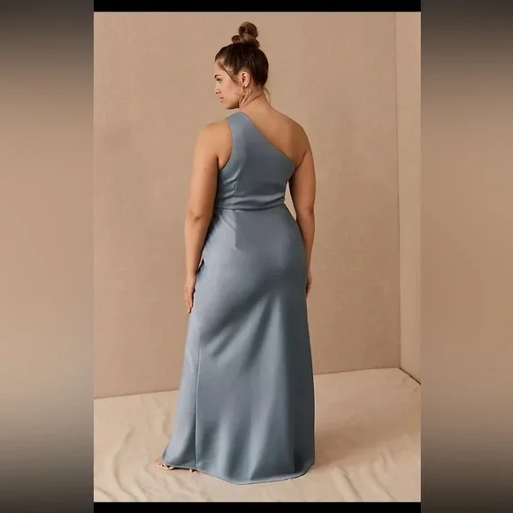 BHLDN Dylan one shoulder satin side slit gown NWT - Picture 3 of 16